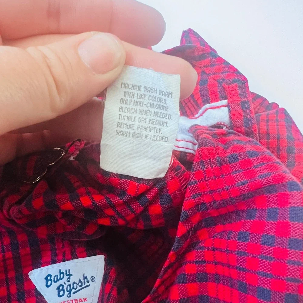 Vintage OshKosh B'gosh Denim Bib Overalls 6-9M Plaid Made in USA Cotton